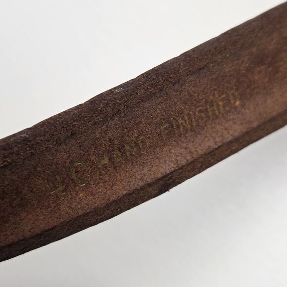 70s Handmade Top Grain Cowhide Leather Belt Sz 40 Solid Bronze Buckle Embossed - Picture 9 of 9
